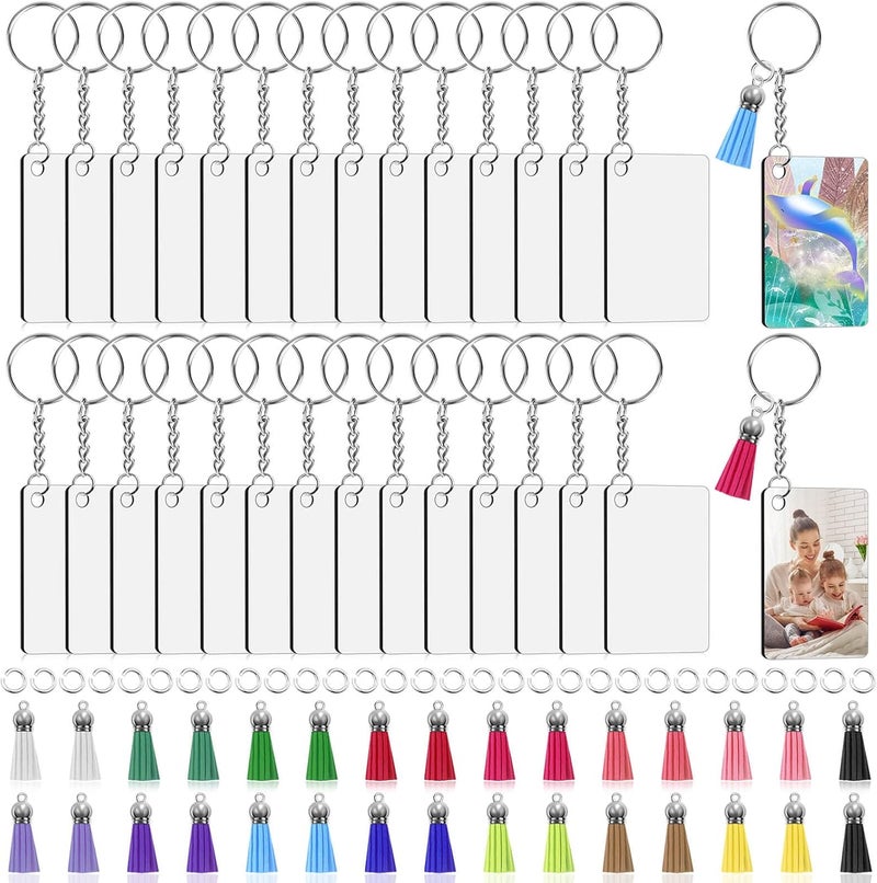 Modacraft 120Pcs Sublimation Keychain Blanks Bulk Set with Rectangle Sublimation Blanks Tassels Keychain Rings & Jump Rings for DIY Keychains Crafting - Image 1